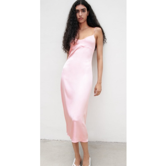 Zara | Dresses | New Zara Pink Satin Midi Dress W Open Back S | Poshmark